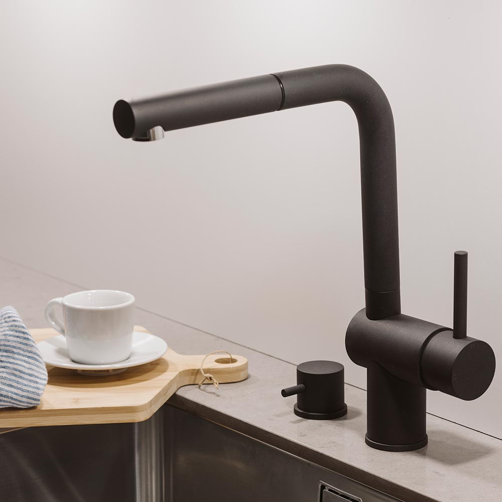 Kitchen Mixer Tap Venedig - Pull-Out Spout - Silgranit Black