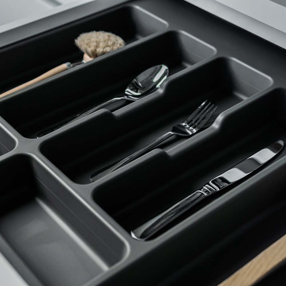 Open Drawers Dark Grey Color Cutlery Stock Photo 2115676370